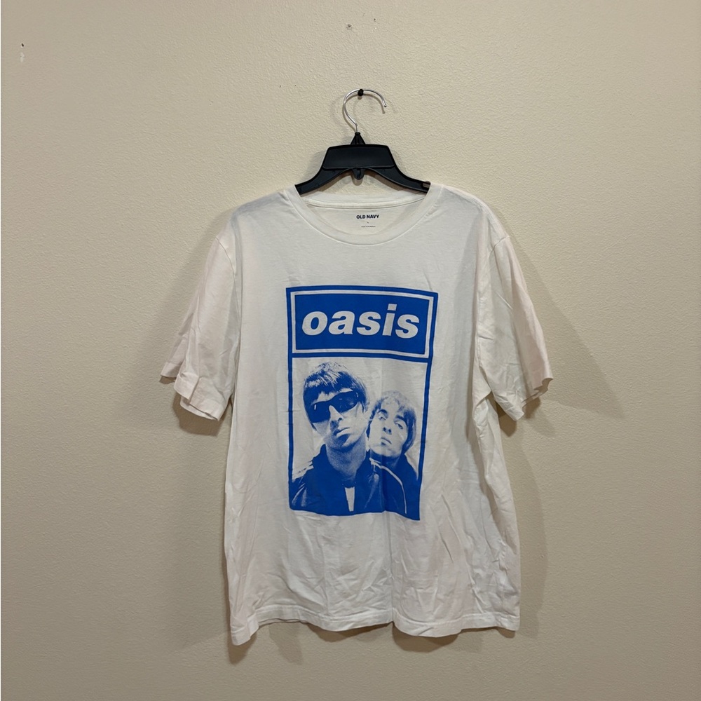 Old Navy White Tee with Blue Oasis Graphic